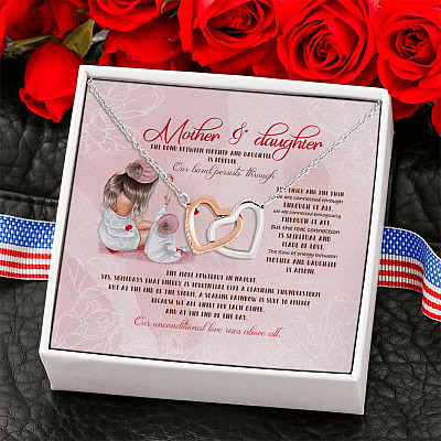 Alternative view of The Bond Between Mother and Daughter Is Forever Mother Daughter Gift Interlocking Heart Pendant Necklace