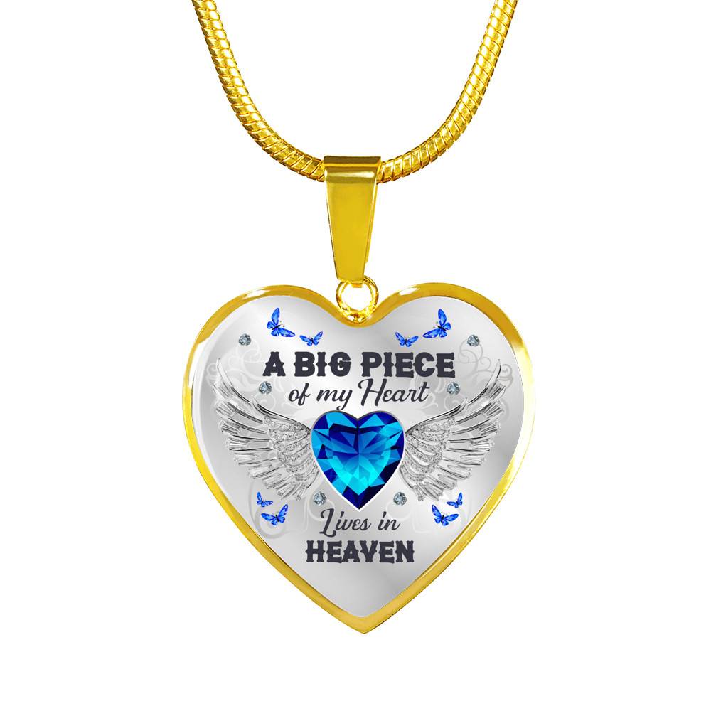 A Big Piece of My Heart Lives in Heaven - Memorial Gifts Family Heart Pendant Necklace - Heart Luxury Necklace (Gold Plated)