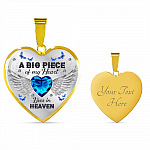 A Big Piece of My Heart Lives in Heaven - Memorial Gifts Family Heart Pendant Necklace - Heart Luxury Necklace (Gold Plated)