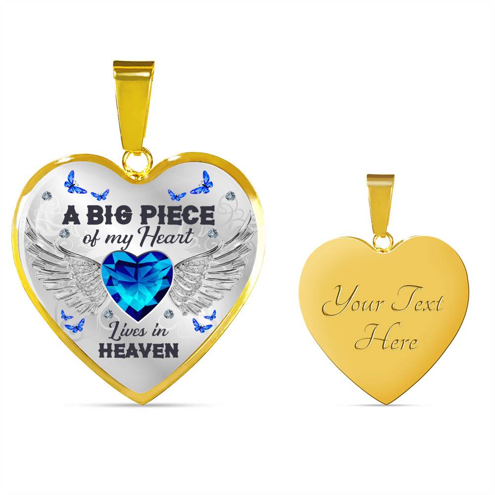 A Big Piece of My Heart Lives in Heaven - Memorial Gifts Family Heart Pendant Necklace - Heart Luxury Necklace (Gold Plated)
