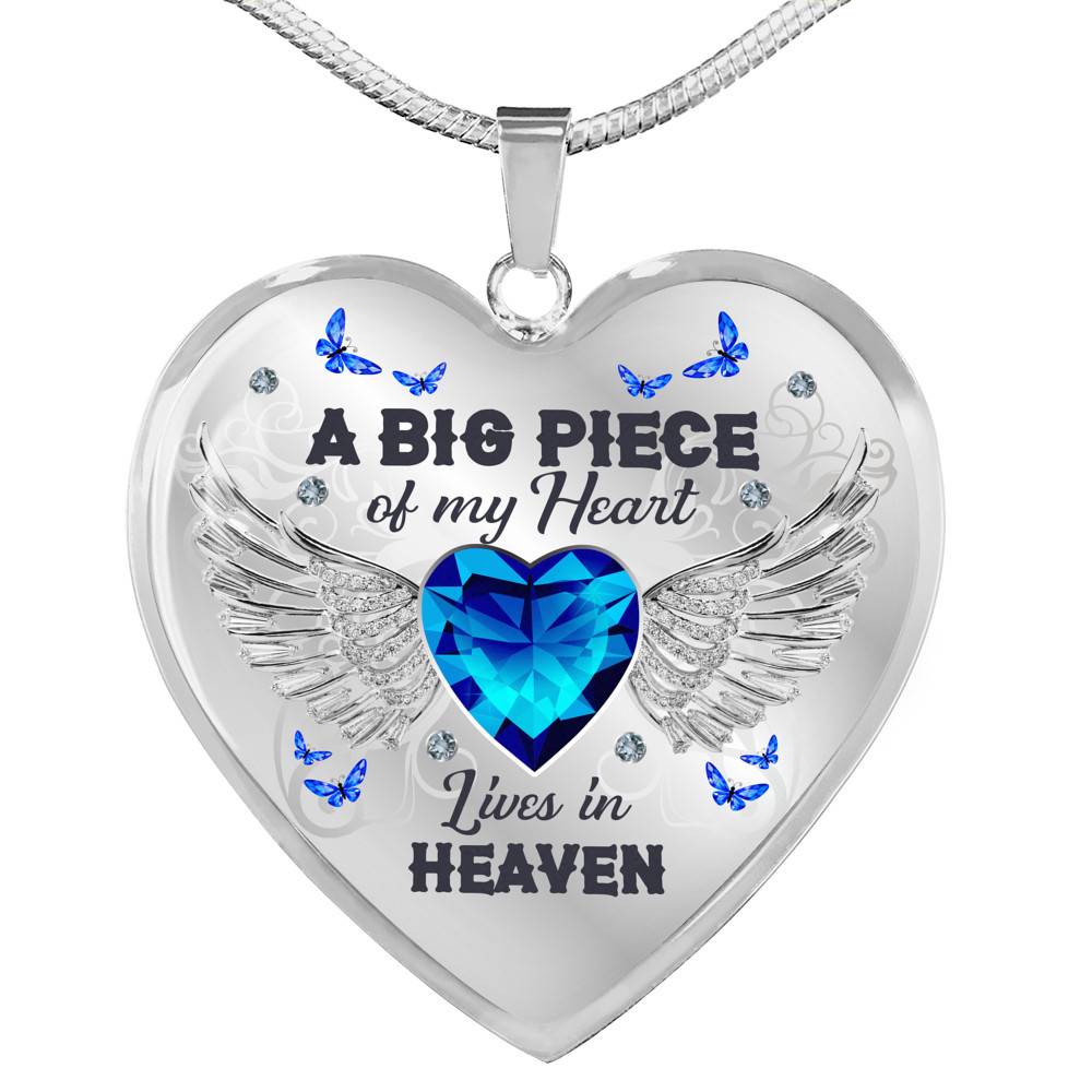 A Big Piece of My Heart Lives in Heaven - Memorial Gifts Family Heart Pendant Necklace - Heart Luxury Necklace (Silver)