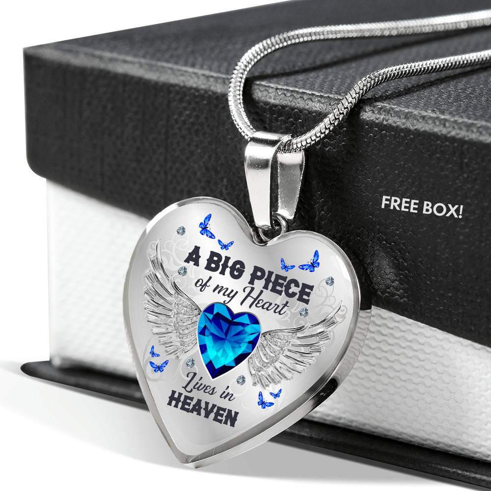 A Big Piece of My Heart Lives in Heaven - Memorial Gifts Family Heart Pendant Necklace - Heart Luxury Necklace (Silver)