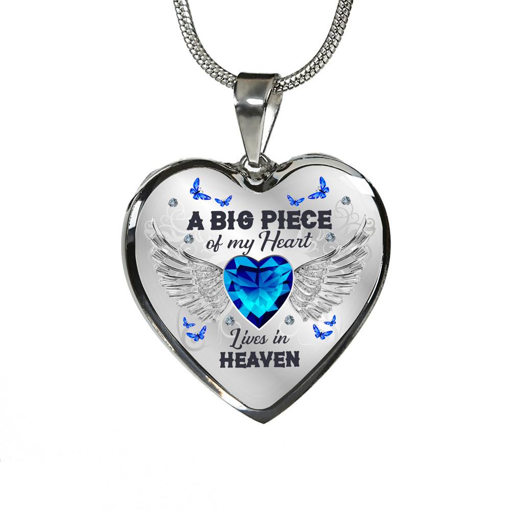 A Big Piece of My Heart Lives in Heaven - Memorial Gifts Family Heart Pendant Necklace - Heart Luxury Necklace (Silver)