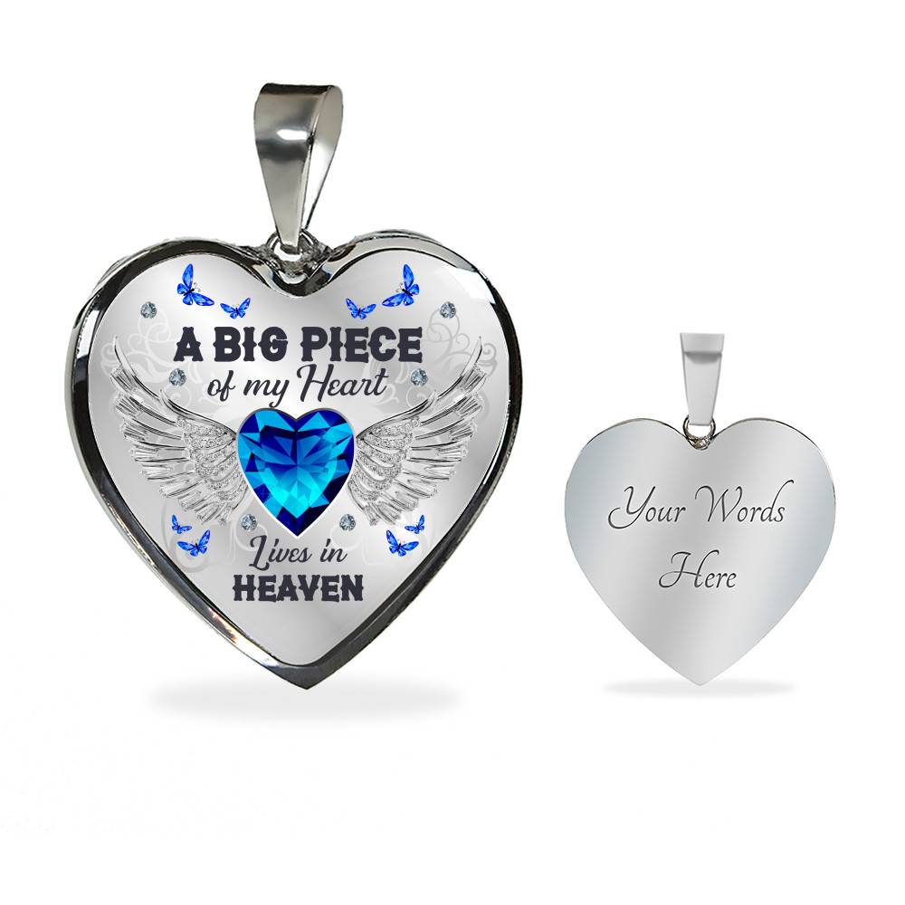 A Big Piece of My Heart Lives in Heaven - Memorial Gifts Family Heart Pendant Necklace - Heart Luxury Necklace (Silver)