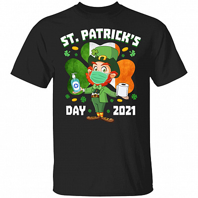 Leprechaun Wearing Mask T-Shirt, Black, Unisex T-Shirt