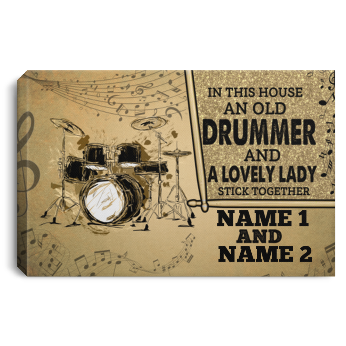 Personalized In This House An Old Drummer And A Lovely Lady Gallery Wrapped Framed Canvas Prints - Unframed Poster, White, 0.75'' Framed Canvas
