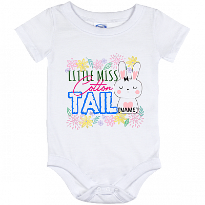 Personalized Little Miss Cottontail Happy Easter Day Baby Onesie - Toddler Baby Infant Bodysuit, White, Baby Onesie - 12 Month