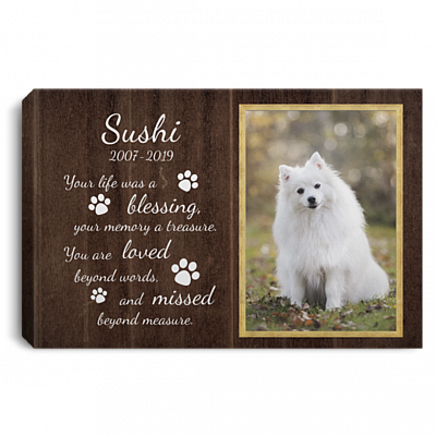 Personalized Custom Photo Your Life Was A Blessing Pet Memorial Framed Canvas - Sympathy Dog Unframed Poster, White, 0.75'' Framed Canvas