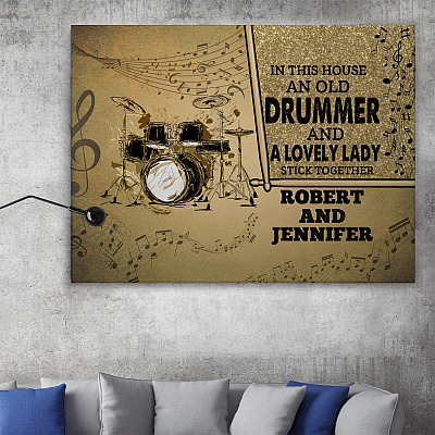 Alternative view of Personalized In This House An Old Drummer And A Lovely Lady Gallery Framed Canvas Prints - Unframed Poster