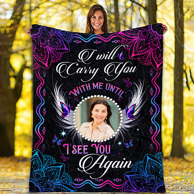 Alternative view of Custom Photo I Will Carry You With Me Until I See You Again Fleece Blanket - Mink Blanket - Woven Blanket