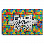 Colorful Puzzle In This House We Never Give Up Gallery Wrapped Framed Canvas Prints - Unframed Poster, White, 0.75'' Framed Canvas