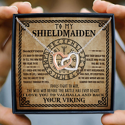 To My Shieldmaiden Sometimes It's Hard To Find Interlocking Hearts Pendant Necklace - Viking Wife Necklace