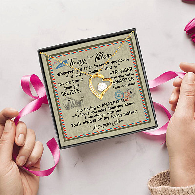 Alternative view of Son to My Mom Whenever Life Tries to Knock You Down Just Remember Letter Forever Love Pendant Necklace