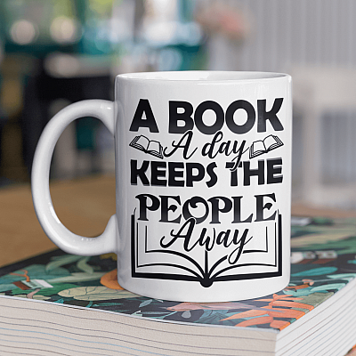 A Book A Day Keeps the People Away Book Lover Gift Ceramic Coffee Mug - Beer Stein - Water Bottle