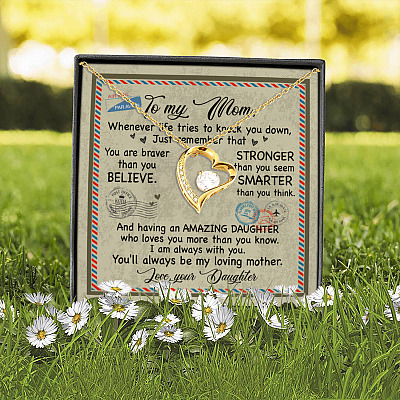 Alternative view of Daughter to My Mom Whenever Life Tries to Knock You Down Just Remember Letter Forever Love Pendant Necklace