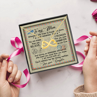 Alternative view of Daughter to My Mom Whenever Life Tries to Knock You Down Just Remember Letter Infinity Heart Pendant Necklace