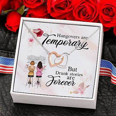 Alternative view of Hangovers Are Temporary Drunk Stories Are Forever Best Friend Gift Interlocking Heart Pendant Necklace