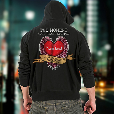 Alternative view of Personalized The Moment Your Heart Stopped Mine Changed Forever Memorial Print On Back Only Hoodie