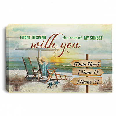Personalized I Want To Spend The Rest Of My Sunset With You Beach Wrapped Framed Canvas - Unframed Poster, White, 0.75'' Framed Canvas