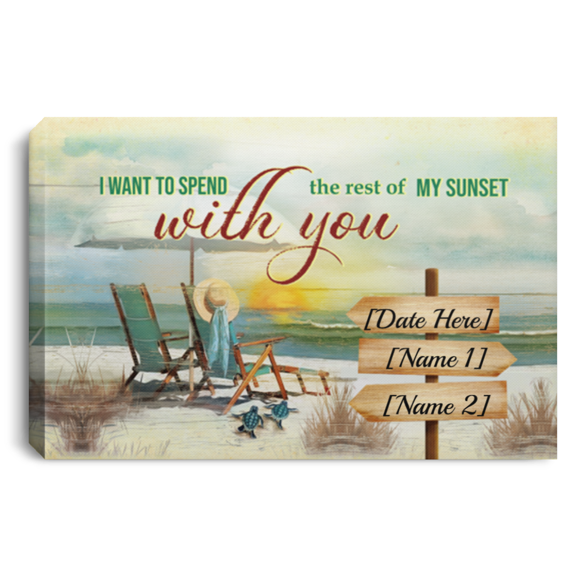 Personalized I Want To Spend The Rest Of My Sunset With You Beach Wrapped Framed Canvas - Unframed Poster, White, 0.75'' Framed Canvas