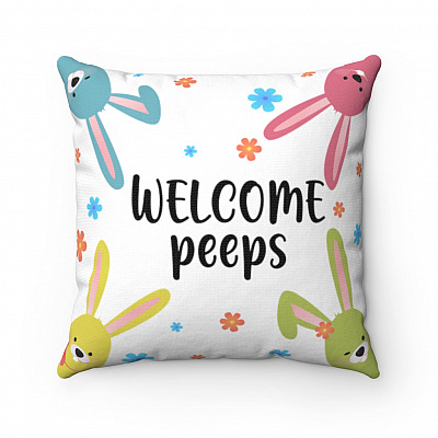 Welcome Peeps Easter Bunny Throw Pillow - Decorative Pillow - Indoor Outdoor Cushion - Sofa Home Decor