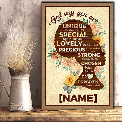 Alternative view of Personalized God Says You Are Unique Special Lovely Precious Strong Framed Canvas - Unframed Poster