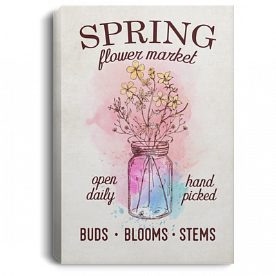 Spring Flower Market Gallery Wrapped Framed Canvas Prints-Unframed Poster-Spring Season Home Decor Wall Art, White, 0.75'' Framed Canvas