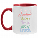 Badass Powerful Women - Kamala Michelle Rbg Elizabeth and Sonia Feminist Accent Mug, White/Red, 11 oz. Accent Mug