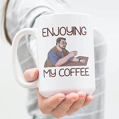Alternative view of The Big Lebowski Walter Sobchak Enjoying My Coffee Ceramic Coffee Mug - Funny Movie Quote Mug