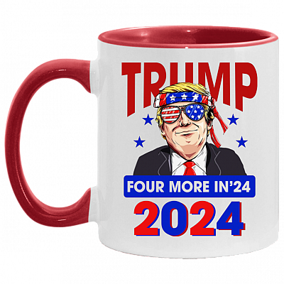 Anti Biden Is Not My President - Trump Four More Years in 2024 Pro Trump Accent Mug, White/Red, 11 oz. Accent Mug