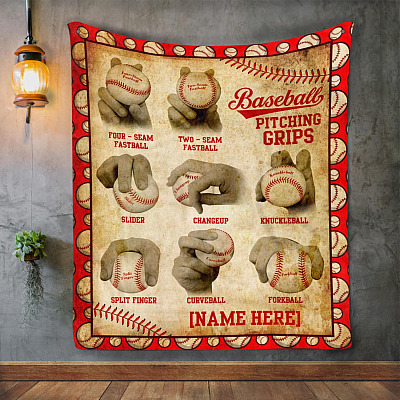 Alternative view of Personalized Baseball Pitching Grips Fleece Blanket - Baseball Lover Mink Sherpa Blanket - Woven Blanket