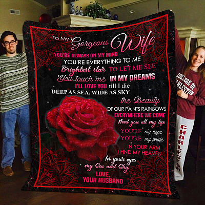 Roses To My Gorgeous Wife You're Always On My Mind Fleece Blanket - Mink Blanket - Woven Blanket
