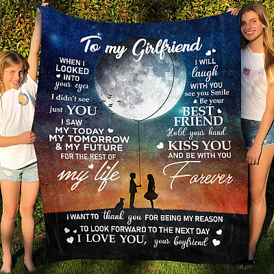 To My Girlfriend When I Looked Into Your Eyes Fleece Blanket - Premium Sherpa Blanket - To My Girlfriend Gift