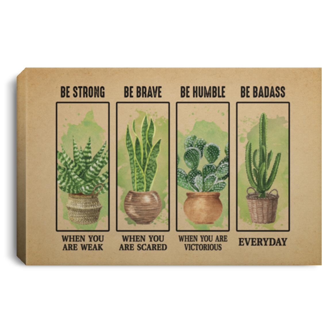 Succulent Be Strong Be Brave Be Humble Framed Canvas - Unframed Poster - Gardening Succulent Wall Art, White, 0.75'' Framed Canvas
