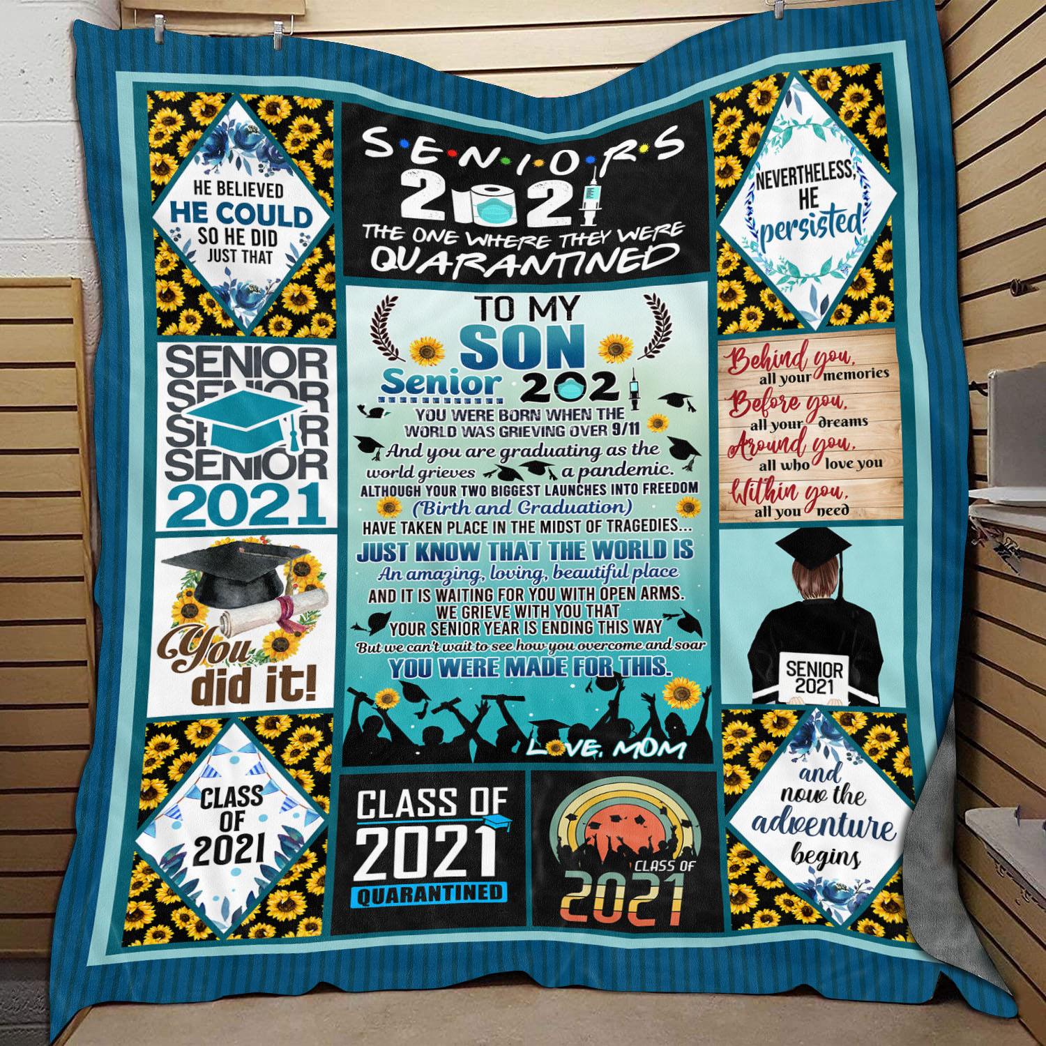 9VT. Mom Son Senior Blanket 2021 blanket mockup