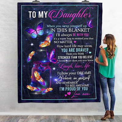 Alternative view of Purple Butterflies To My Daughter When You Wrap Yourself Love Mom Fleece Blanket - Mink Blanket - Woven Blanket
