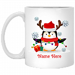 Personalized Penguin Christmas With Name Coffee Mug - Beer Stein - Water Bottle - Color Changing Mug, White, 11 oz. White Mug