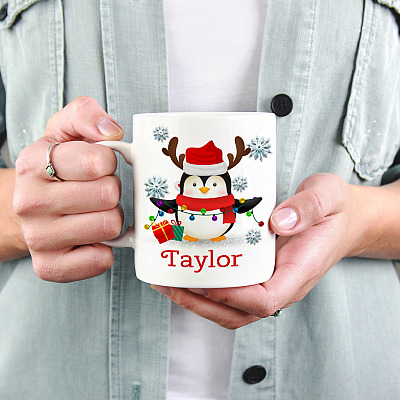 Alternative view of Personalized Penguin Christmas With Name Coffee Mug - Beer Stein - Water Bottle - Color Changing Mug