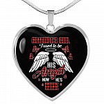 Grandpa's Girl I Used to Be His Angel Now He's Mine Angel Wings Heart Pendant Necklace for Granddaughter - Heart Luxury Necklace (Silver)