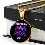 Aquarius AF Funny Aquarius Sign Zodiac Birthday Gifts Galaxy Circle Pendant Necklace - Circle Luxury Necklace (Gold Plated)