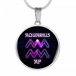 Aquarius AF Funny Aquarius Sign Zodiac Birthday Gifts Galaxy Circle Pendant Necklace - Circle Luxury Necklace (Silver)