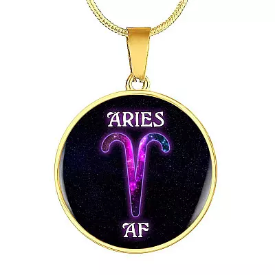 Aries AF Funny Aquarius Zodiac Birthday Gifts Galaxy Circle Pendant Necklace - Circle Luxury Necklace (Gold Plated)