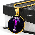 Aries AF Funny Aquarius Zodiac Birthday Gifts Galaxy Circle Pendant Necklace - Circle Luxury Necklace (Gold Plated)