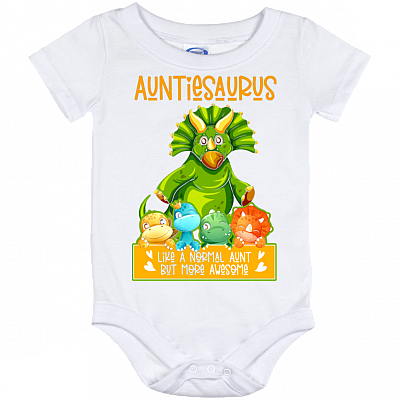 Auntiesaurus Like A Normal Aunt But More Awesome Baby Onesie - Baby toddlers Bodysuit, White, Baby Onesie - 12 Month