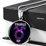 Taurus AF Funny Taurus Zodiac Birthday Gifts Galaxy Circle Pendant Necklace - Circle Luxury Necklace (Silver)