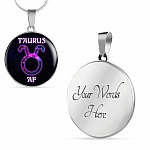 Taurus AF Funny Taurus Zodiac Birthday Gifts Galaxy Circle Pendant Necklace - Circle Luxury Necklace (Silver)