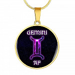 Gemini AF Funny Gemini Zodiac Birthday Gifts Galaxy Circle Pendant Necklace - Circle Luxury Necklace (Gold Plated)