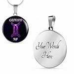 Gemini AF Funny Gemini Zodiac Birthday Gifts Galaxy Circle Pendant Necklace - Circle Luxury Necklace (Silver)