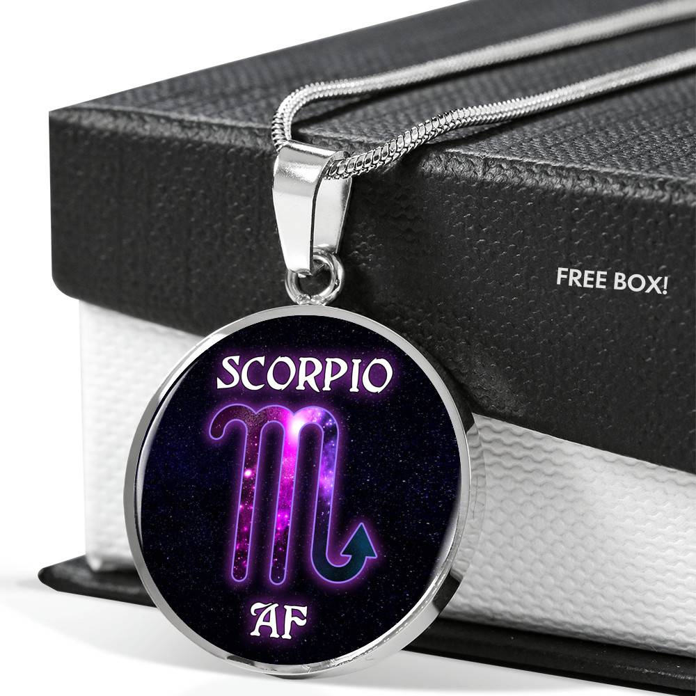Scorpio AF Funny Scorpio Zodiac Birthday Gifts Galaxy Circle Pendant Necklace - Circle Luxury Necklace (Silver)
