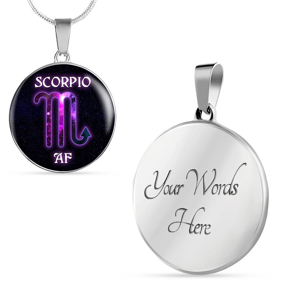 Scorpio AF Funny Scorpio Zodiac Birthday Gifts Galaxy Circle Pendant Necklace - Circle Luxury Necklace (Silver)